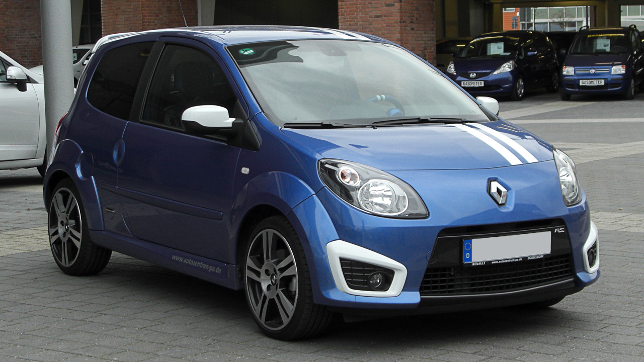 Renault Twingo R.S Gordini in blue, front 3/4 view