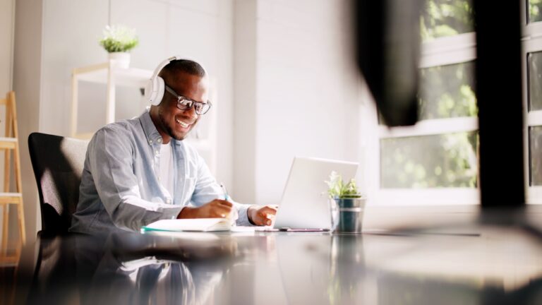 Working from home on a laptop computer